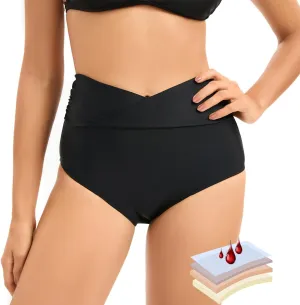 YELAIVP Period Swimwear Menstrual Leakproof Bikini Bottom V Cut High Waisted Swim Bottoms for Teens, Girls, Women