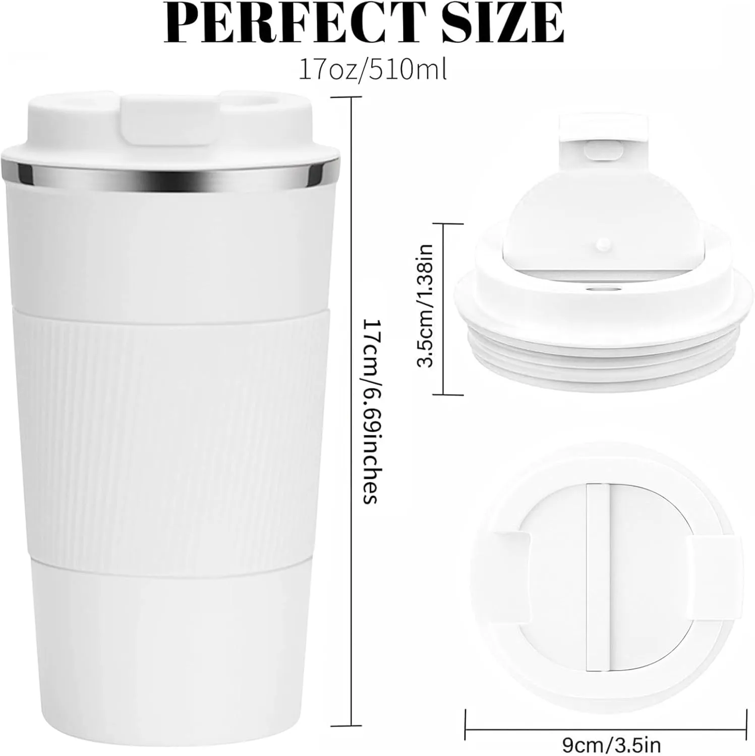 YINBAOGE Insulated Travel Coffee Mug Spill Proof Leak Proof Pobtable To Go Camping Stainless Steel Coffee Tumbler Reusable Coffee Cups with Lids Thermos for Hot and Cold Drink (White, 17 OZ)