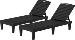 YITAHOME Outdoor Chaise Lounge Chair, Plastic Pool Chaise Lounge with 5-Position Backrest, Easy Assembly & Waterproof for Patio & Poolside, Set of 2, Black