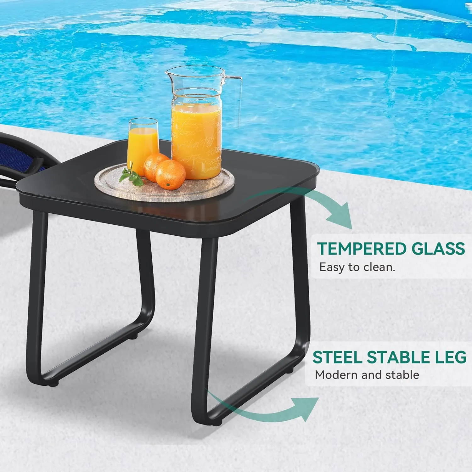 YITAHOME Outdoor Chaise Lounge Chair Set of 3, Pool Lounge Chairs with Side Table & 5-Position Adjustable Backrest, Sunbathing Recliner for Poolside, Backyard, Lawn, Deck - Navy