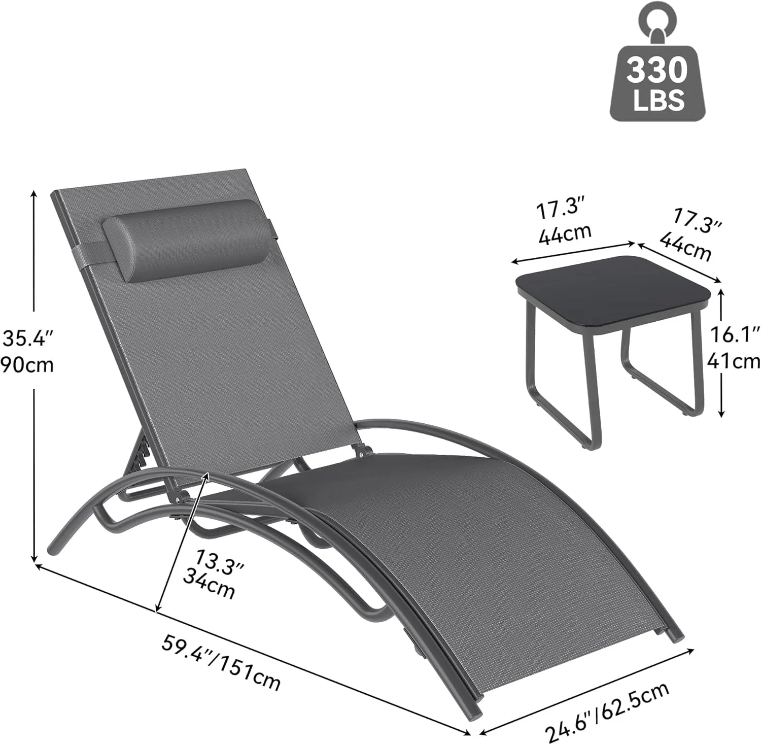 YITAHOME Outdoor Chaise Lounge Chair Set of 6, Pool Lounge Chairs with Side Table & 5-Position Adjustable Backrest, Sunbathing Recliner for Poolside, Backyard, Lawn, Deck - Grey