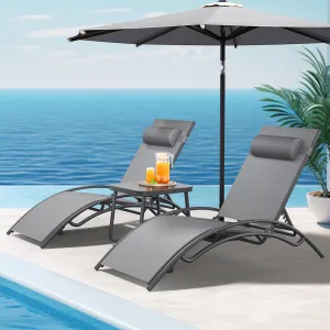YITAHOME Outdoor Chaise Lounge Chair Set of 6, Pool Lounge Chairs with Side Table & 5-Position Adjustable Backrest, Sunbathing Recliner for Poolside, Backyard, Lawn, Deck - Grey