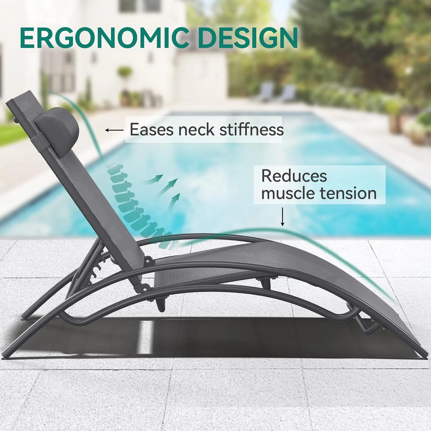YITAHOME Outdoor Chaise Lounge Chair Set of 6, Pool Lounge Chairs with Side Table & 5-Position Adjustable Backrest, Sunbathing Recliner for Poolside, Backyard, Lawn, Deck - Grey