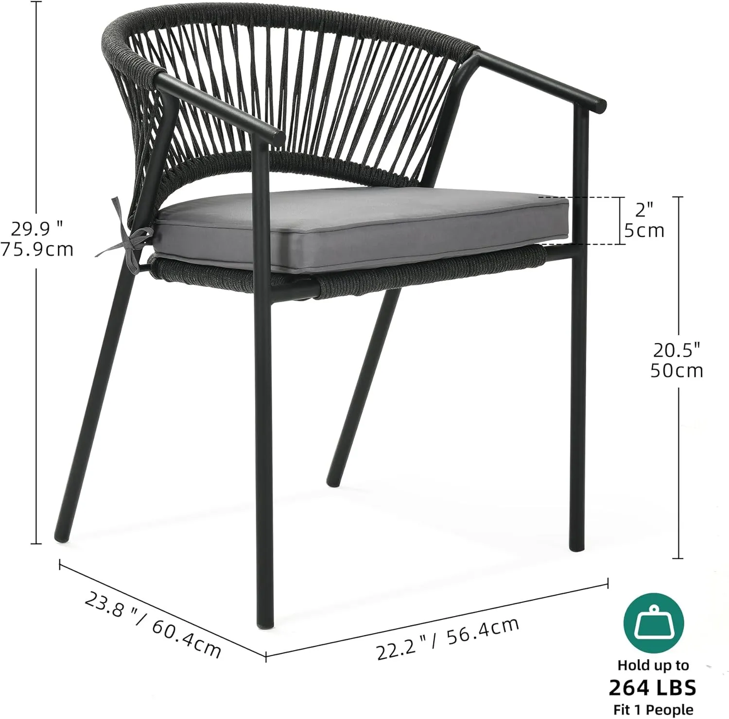 YITAHOME Outdoor Dining Chair Set of 6, Rope Woven Design Stackable Chairs, Indoor-Outdoor Armchair Seating for Patio, Backyard, Poolside, Balcony - Grey