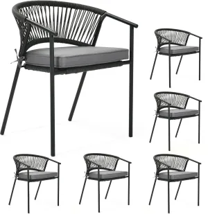 YITAHOME Outdoor Dining Chair Set of 6, Rope Woven Design Stackable Chairs, Indoor-Outdoor Armchair Seating for Patio, Backyard, Poolside, Balcony - Grey