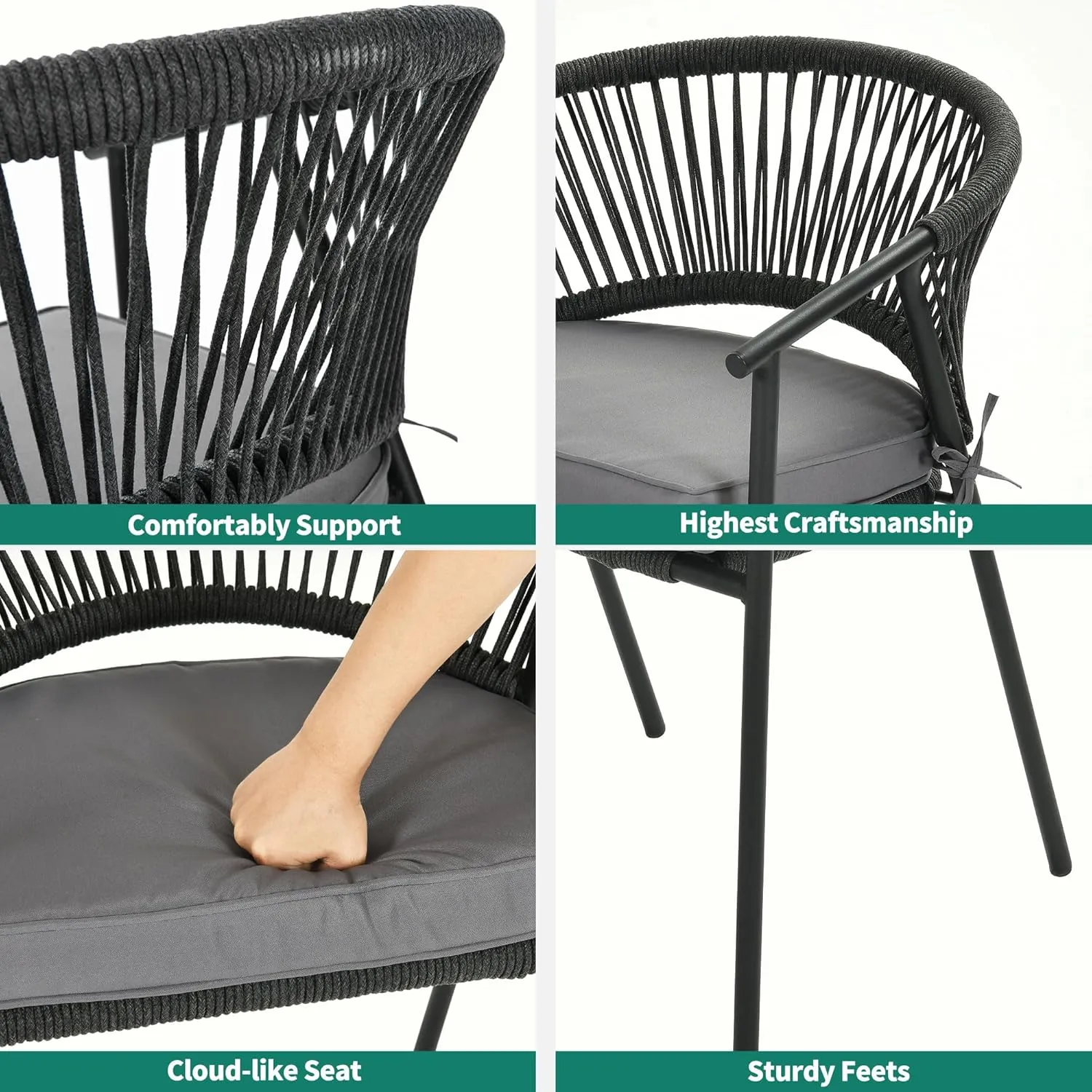 YITAHOME Outdoor Dining Chair Set of 6, Rope Woven Design Stackable Chairs, Indoor-Outdoor Armchair Seating for Patio, Backyard, Poolside, Balcony - Grey