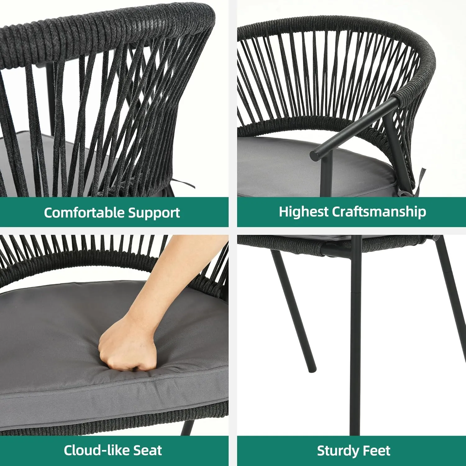 YITAHOME Outdoor Patio Chairs Set of 6, Stackable Dining Chairs Rattan Wicker Outdoor Patio Furniture Set with Cushion All Weather Bistro Chair for Garden Backyard Porch Poolside (Grey)