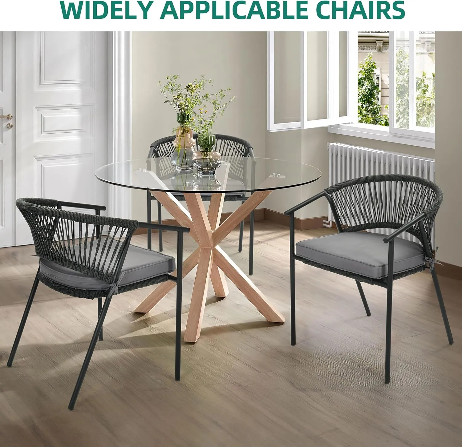 YITAHOME Outdoor Patio Chairs Set of 6, Stackable Dining Chairs Rattan Wicker Outdoor Patio Furniture Set with Cushion All Weather Bistro Chair for Garden Backyard Porch Poolside (Grey)