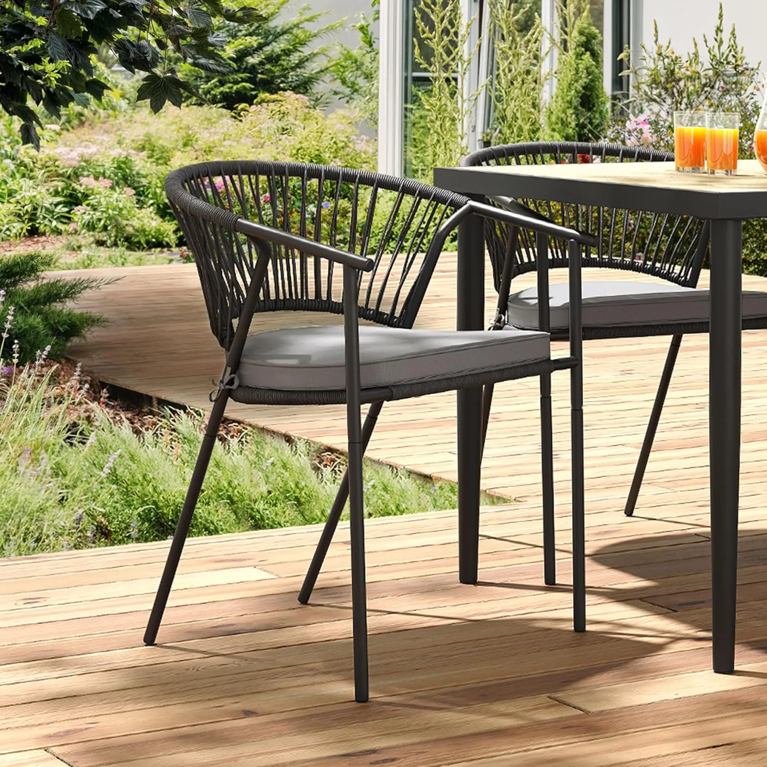 YITAHOME Outdoor Patio Chairs Set of 6, Stackable Dining Chairs Rattan Wicker Outdoor Patio Furniture Set with Cushion All Weather Bistro Chair for Garden Backyard Porch Poolside (Grey)