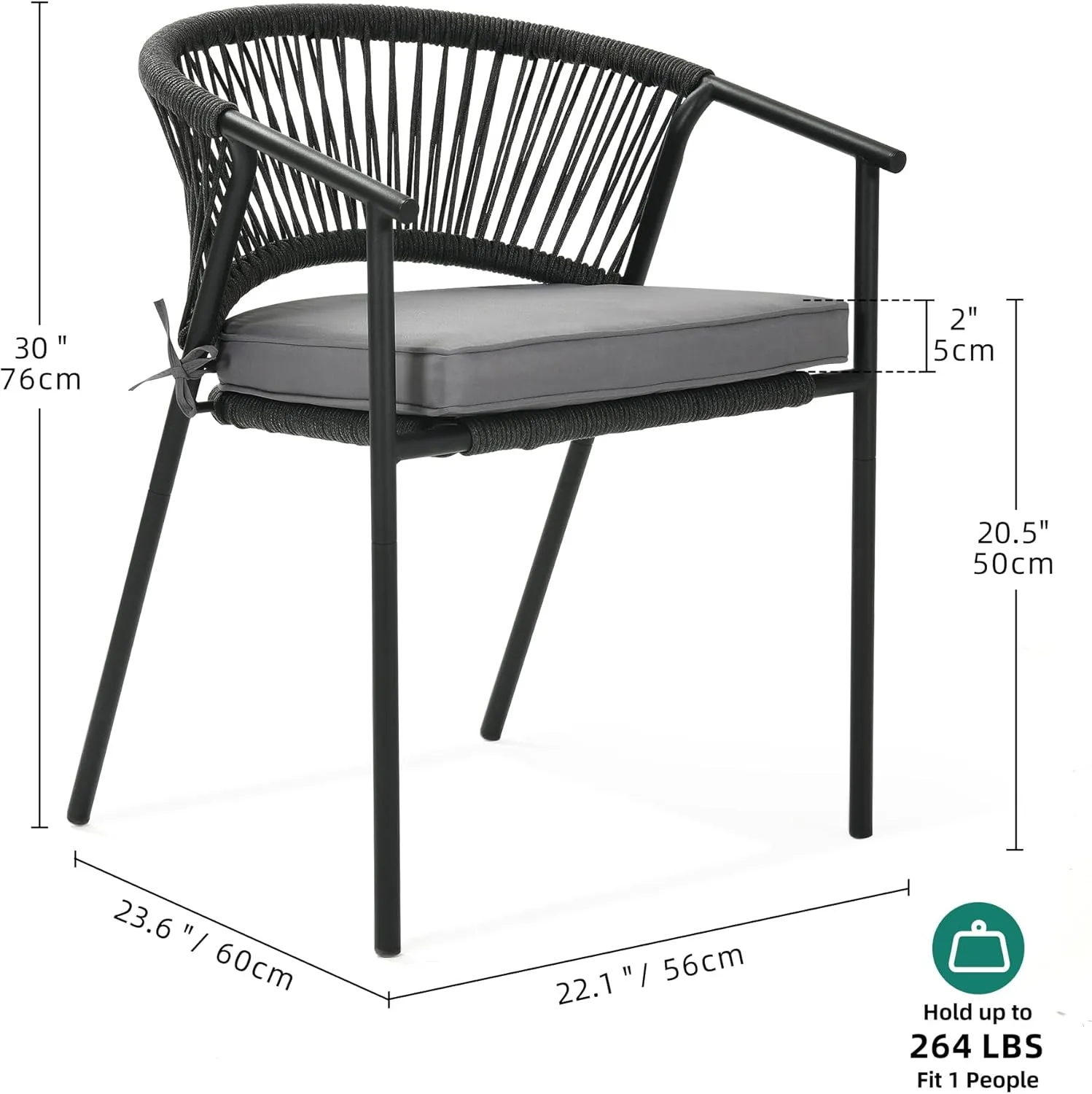 YITAHOME Outdoor Patio Chairs Set of 6, Stackable Dining Chairs Rattan Wicker Outdoor Patio Furniture Set with Cushion All Weather Bistro Chair for Garden Backyard Porch Poolside (Grey)