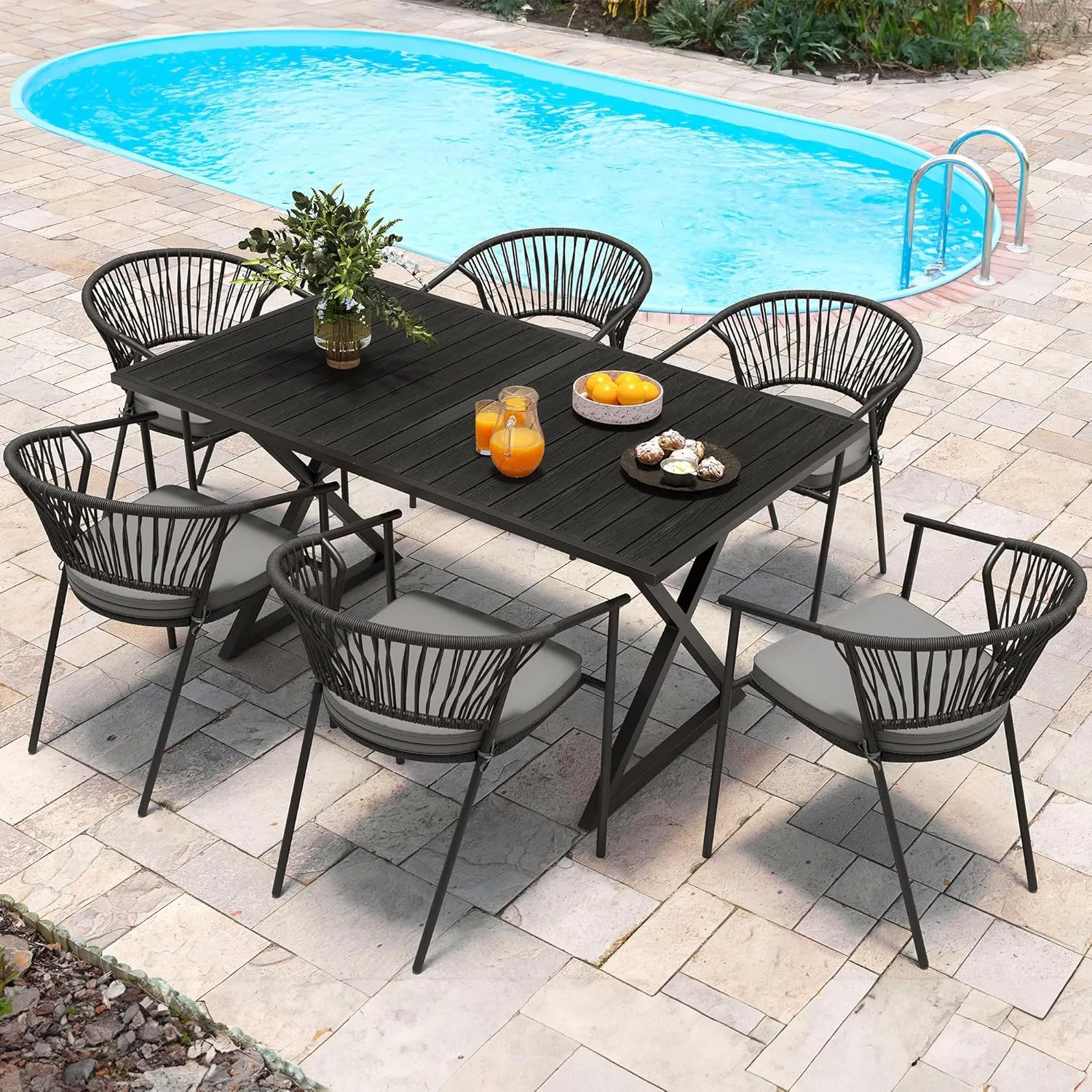 YITAHOME Outdoor Patio Chairs Set of 6, Stackable Dining Chairs Rattan Wicker Outdoor Patio Furniture Set with Cushion All Weather Bistro Chair for Garden Backyard Porch Poolside (Grey)