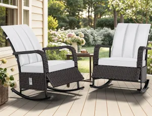 YITAHOME Outdoor Rocking Chair Set of 2, Wicker Lounge Chairs with Adjustment Backrest, PE Rattan Patio Recliner Chair with Adjustable Footrest and Soft Cushions, Ideal for Garden Backyard Porch Patio