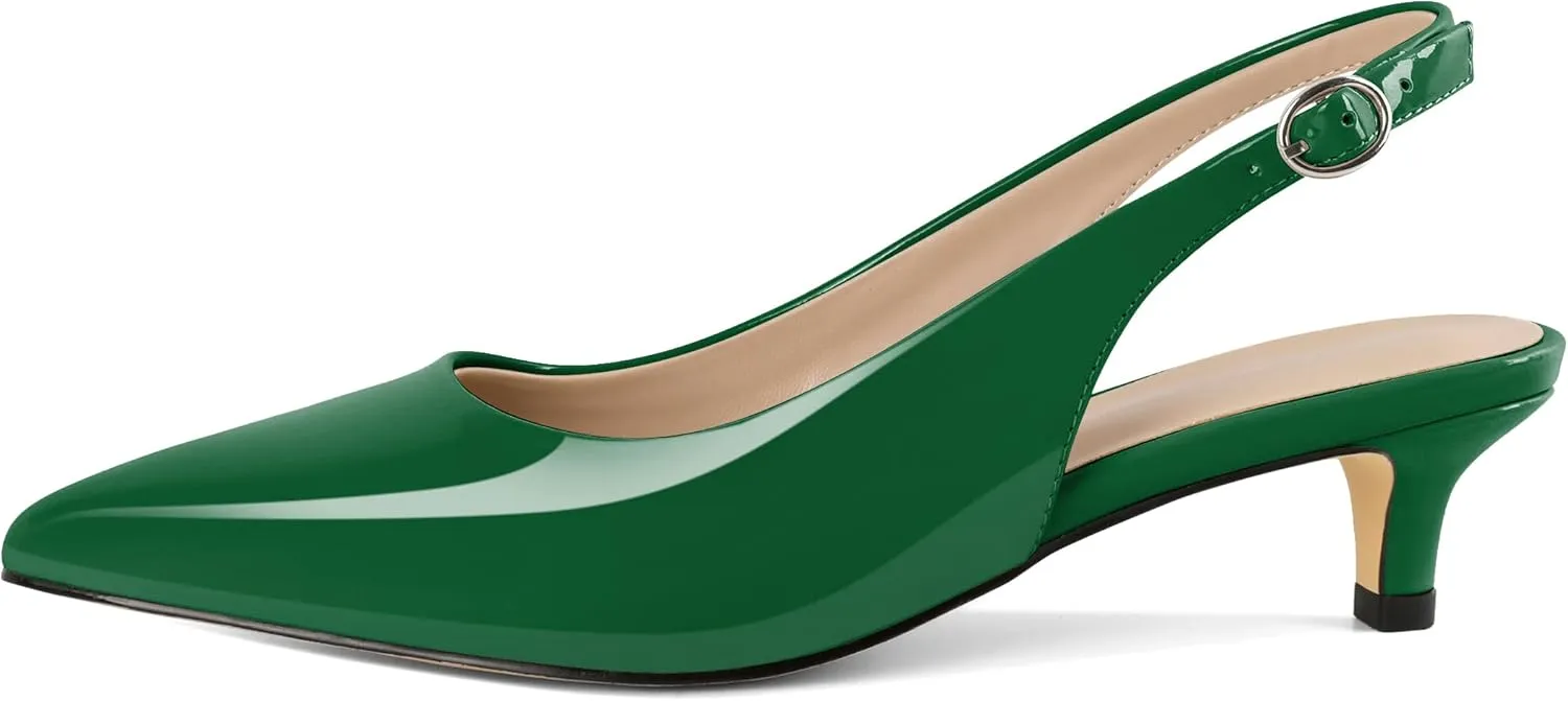 YODEKS Slingback Heels for Women Kitten Heels Pumps 1.5 Inch Pointed Toe Dress Shoes