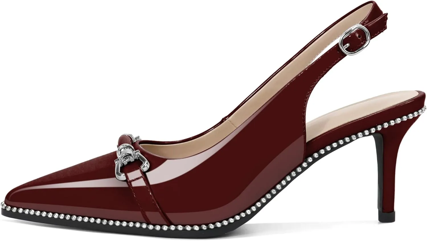 YODEKS Slingback Kitten Heels Women's Pointed Toe Low Heel Pumps 2.5 Inch Beaded Metal Buckle Shoes US Size 5-13