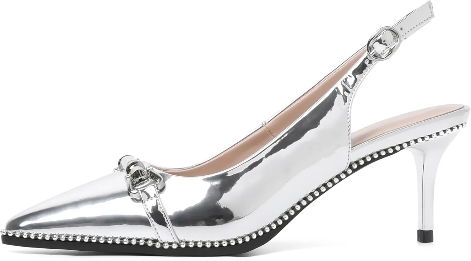 YODEKS Slingback Kitten Heels Women's Pointed Toe Low Heel Pumps 2.5 Inch Beaded Metal Buckle Shoes US Size 5-13