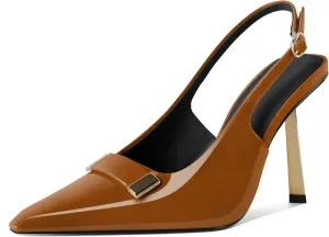 YODEKS Women's Slingback Heels Closed Toe Gold High Heels Pumps 4 Inch Metal Buckle Shoes US Size 5-13