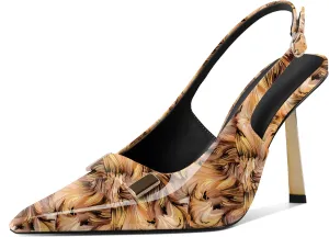 YODEKS Women's Slingback Heels Closed Toe Gold High Heels Pumps 4 Inch Metal Buckle Shoes US Size 5-13