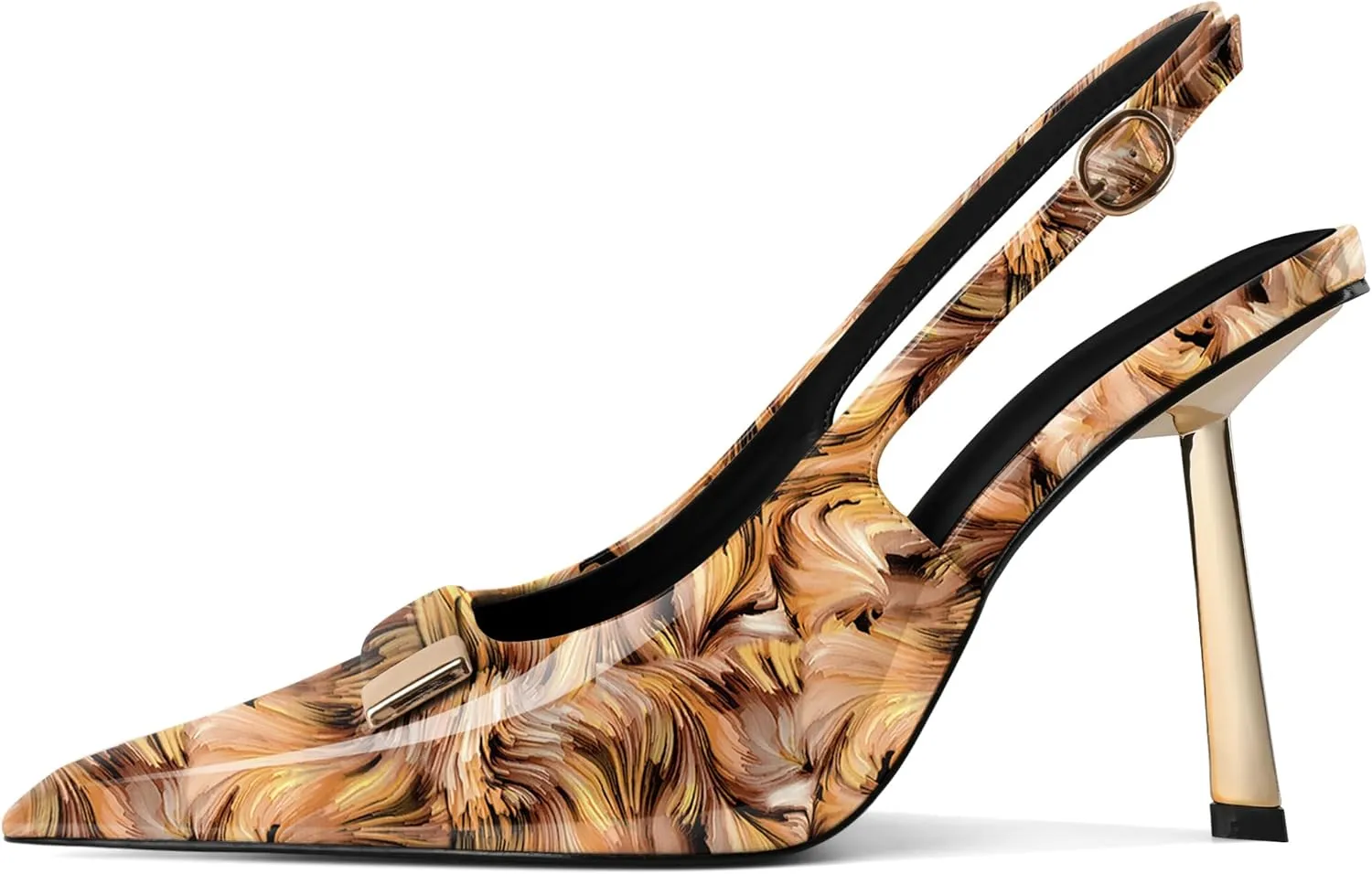 YODEKS Women's Slingback Heels Closed Toe Gold High Heels Pumps 4 Inch Metal Buckle Shoes US Size 5-13