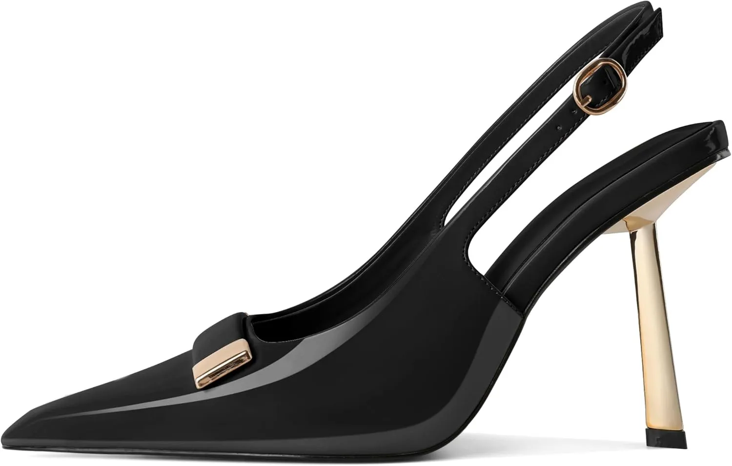 YODEKS Women's Slingback Heels Closed Toe Gold High Heels Pumps 4 Inch Metal Buckle Shoes US Size 5-13