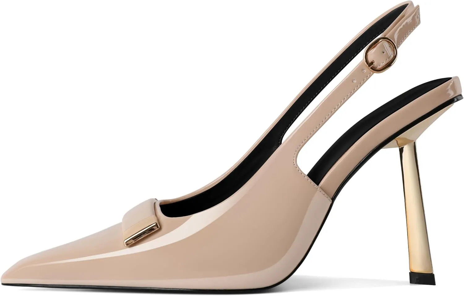 YODEKS Women's Slingback Heels Closed Toe Gold High Heels Pumps 4 Inch Metal Buckle Shoes US Size 5-13