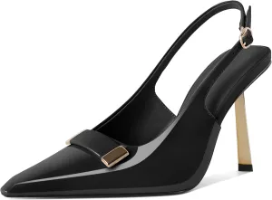 YODEKS Women's Slingback Heels Closed Toe Gold High Heels Pumps 4 Inch Metal Buckle Shoes US Size 5-13