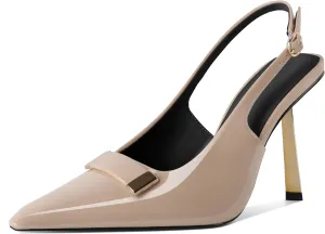 YODEKS Women's Slingback Heels Closed Toe Gold High Heels Pumps 4 Inch Metal Buckle Shoes US Size 5-13