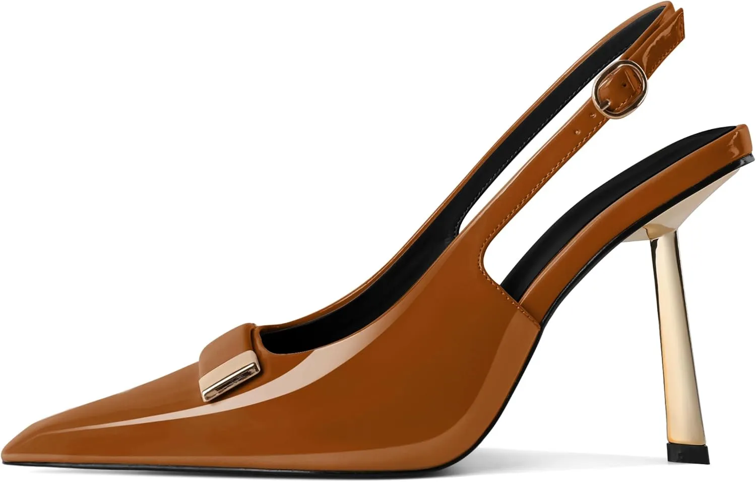 YODEKS Women's Slingback Heels Closed Toe Gold High Heels Pumps 4 Inch Metal Buckle Shoes US Size 5-13