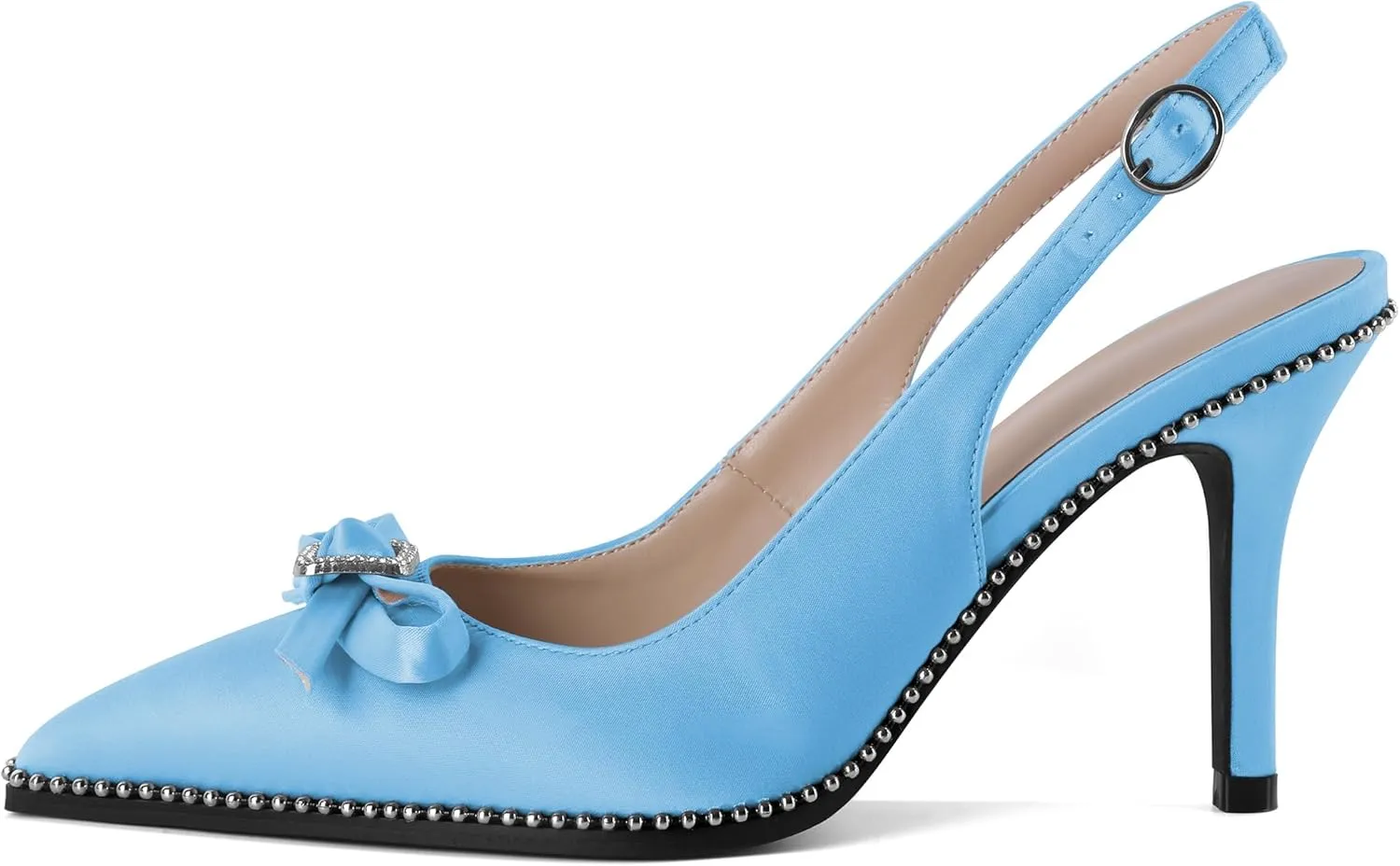 YODEKS Women's Slingback Heels Rhinestone Beaded Pointed Toe Stiletto High Heels Pumps 3.5 Inch Satin Shoes US US Size 5-13