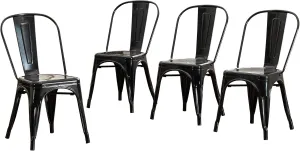 YOUNIKE Metal Dining Chair Farmhouse Tolix Style for Kitchen Dining Room Restaurant Bistro Patio 18 Inch Stackable Waterproof Indoor/Outdoor Set of 4 Obsidian Black