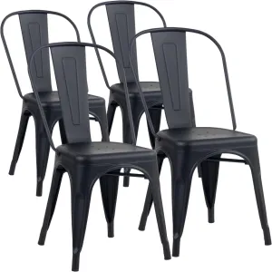 YOUNIKE Metal Dining Chairs Set of 4 Iron Stackable Removable Back Cafe Side Patio Chairs Rubber Feet Stylish Modern Indoor Outdoor Classic Chic Industrial Vintage Bistro Kitchen Matte Black