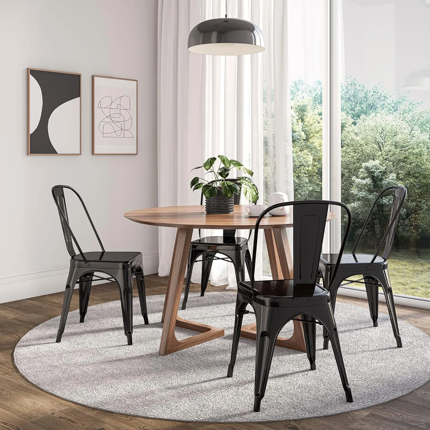 YOUNIKE Metal Dining Chairs Set of 4 Iron Stackable Removable Back Cafe Side Patio Chairs Rubber Feet Stylish Modern Indoor Outdoor Classic Chic Industrial Vintage Bistro Kitchen Matte Black