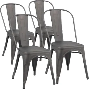 YOUNIKE Metal Dining Chairs Set of 4 Iron Stackable Removable Back Cafe Side Patio Chairs Rubber Feet Stylish Modern Indoor Outdoor Classic Chic Industrial Vintage Bistro Kitchen Rusty Grey
