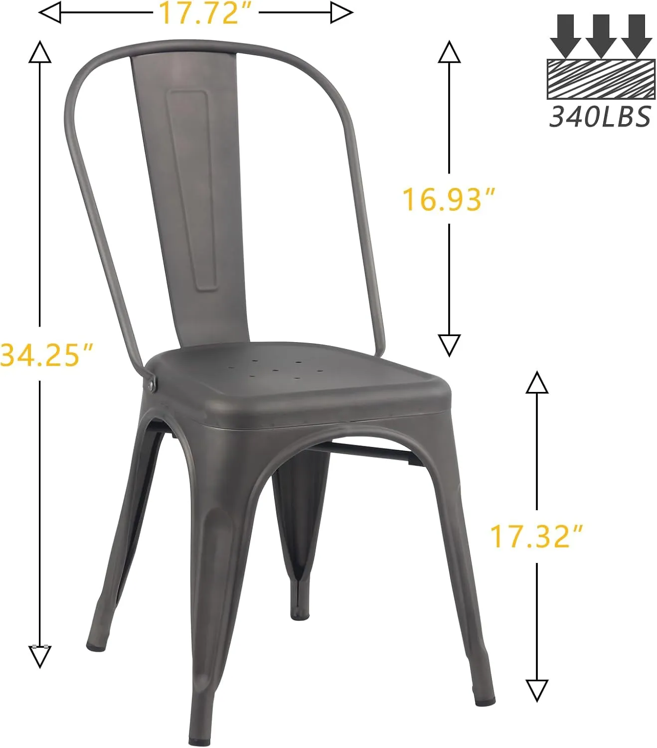 YOUNIKE Metal Dining Chairs Set of 4 Iron Stackable Removable Back Cafe Side Patio Chairs Rubber Feet Stylish Modern Indoor Outdoor Classic Chic Industrial Vintage Bistro Kitchen Rusty Grey