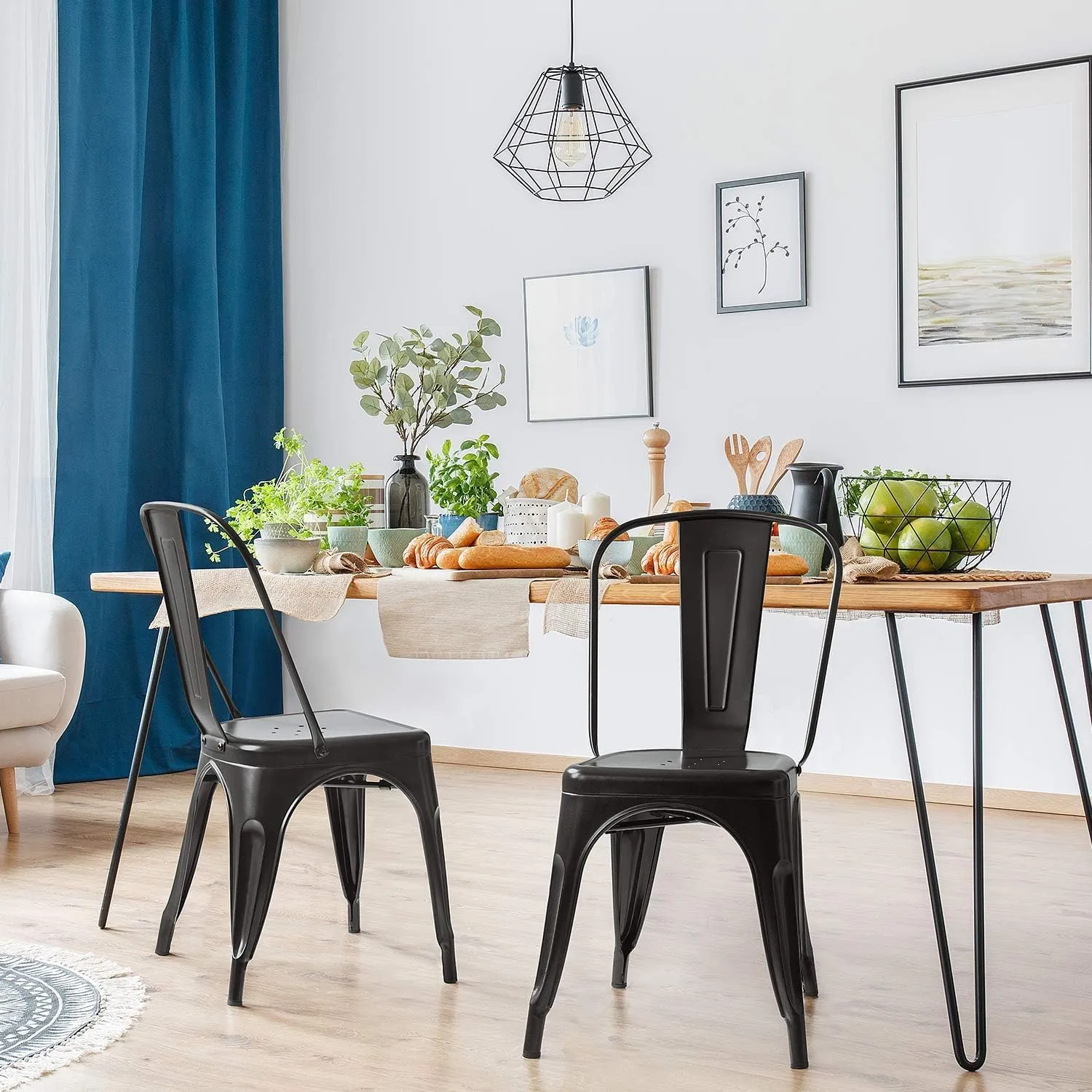 YOUNIKE Metal Dining Chairs Set of 4 Iron Stackable Removable Back Cafe Side Patio Chairs Rubber Feet Stylish Modern Indoor Outdoor Classic Chic Industrial Vintage Bistro Kitchen Rusty Grey