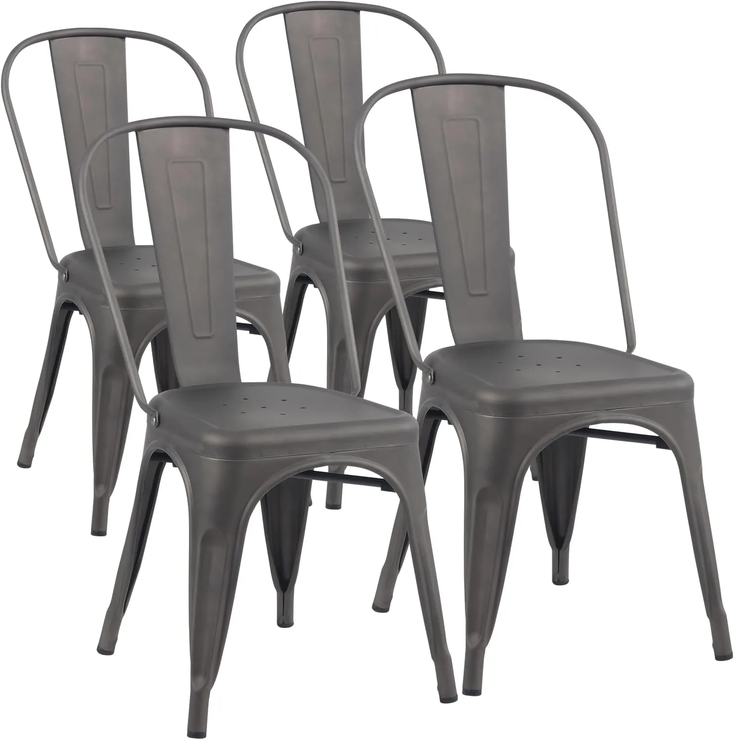 YOUNIKE Metal Dining Chairs Set of 4 Iron Stackable Removable Back Cafe Side Patio Chairs Rubber Feet Stylish Modern Indoor Outdoor Classic Chic Industrial Vintage Bistro Kitchen Rusty Grey