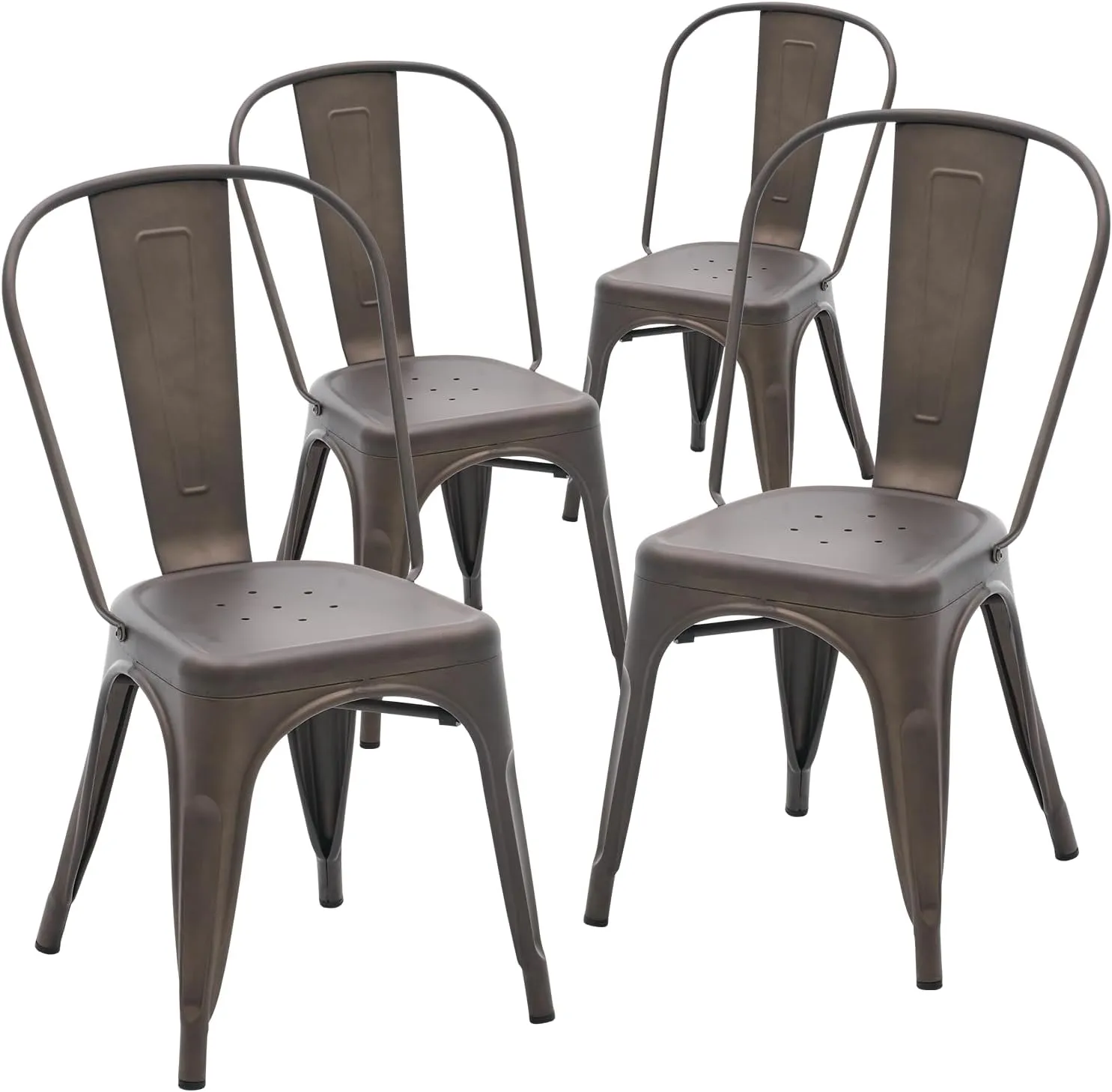 YOUNIKE Metal Dining Chairs Set of 4 with Removable Back Cafe Side Chairs with Rubber Feet Stylish and Modern Chairs for Kitchen Dining Rooms and Side Bar, Dark Grey