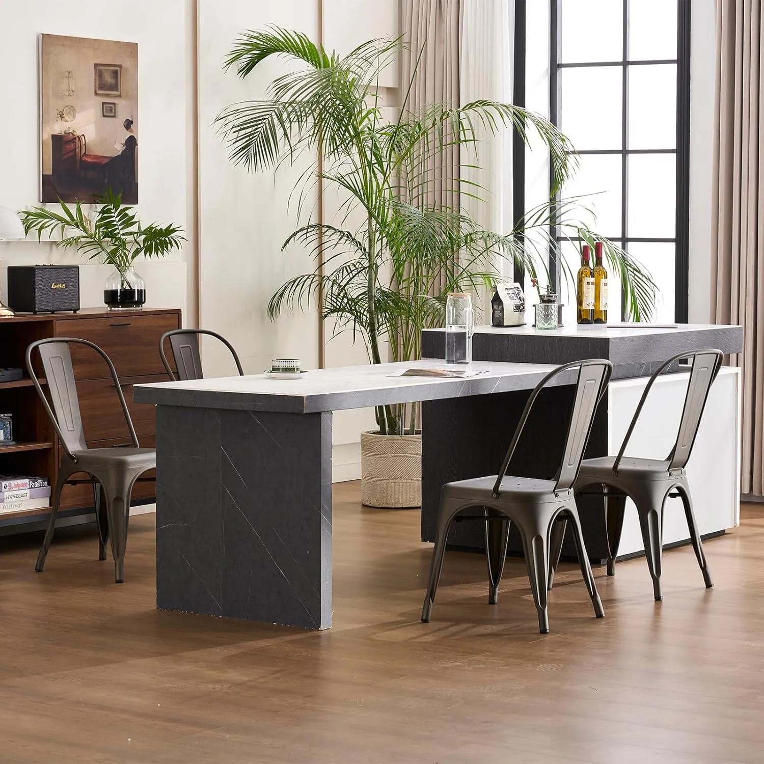 YOUNIKE Metal Dining Chairs Set of 4 with Removable Back Cafe Side Chairs with Rubber Feet Stylish and Modern Chairs for Kitchen Dining Rooms and Side Bar, Dark Grey