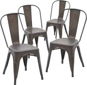 YOUNIKE Metal Dining Chairs Set of 4 with Removable Back Cafe Side Chairs with Rubber Feet Stylish and Modern Chairs for Kitchen Dining Rooms and Side Bar, Dark Grey