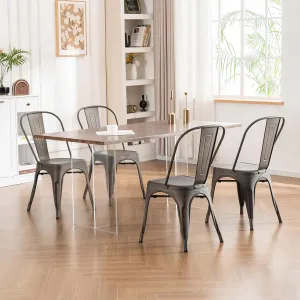 YOUNIKE Metal Patio Dining Chair Set of 4 Dark Grey Farmhouse Tolix Style for Kitchen Dining Room Restaurant Bistro Stackable Waterproof Indoor/Outdoor