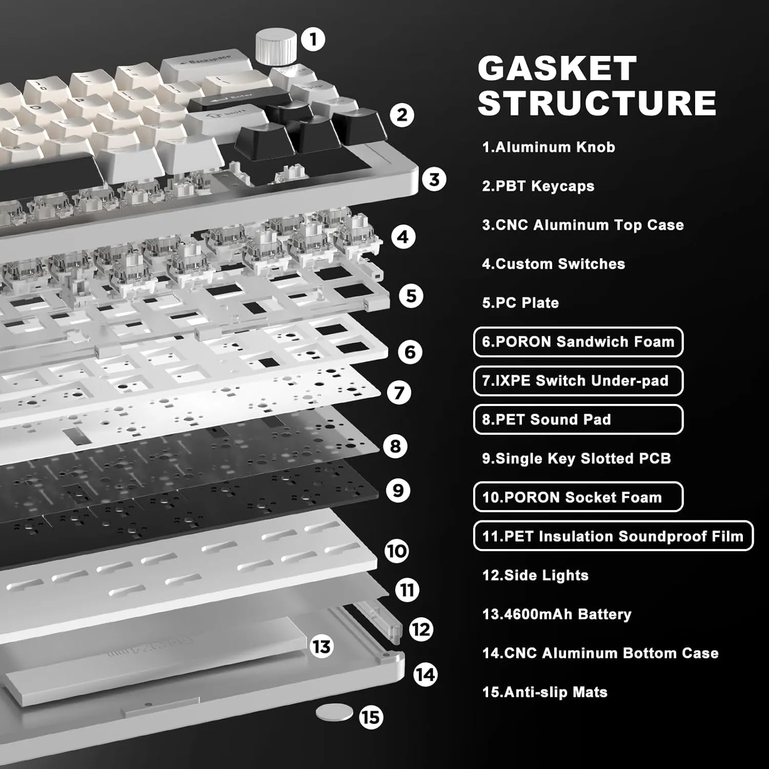 YUNZII AL66 Wireless Mechanical Keyboard,Full Aluminum CNC,65% Knob Control,Bluetooth/2.4G/Wired,Hot Swappable Pre-lubed Switches,Gasket Mounted RGB for Win/Mac(Milk Switch, Silver)