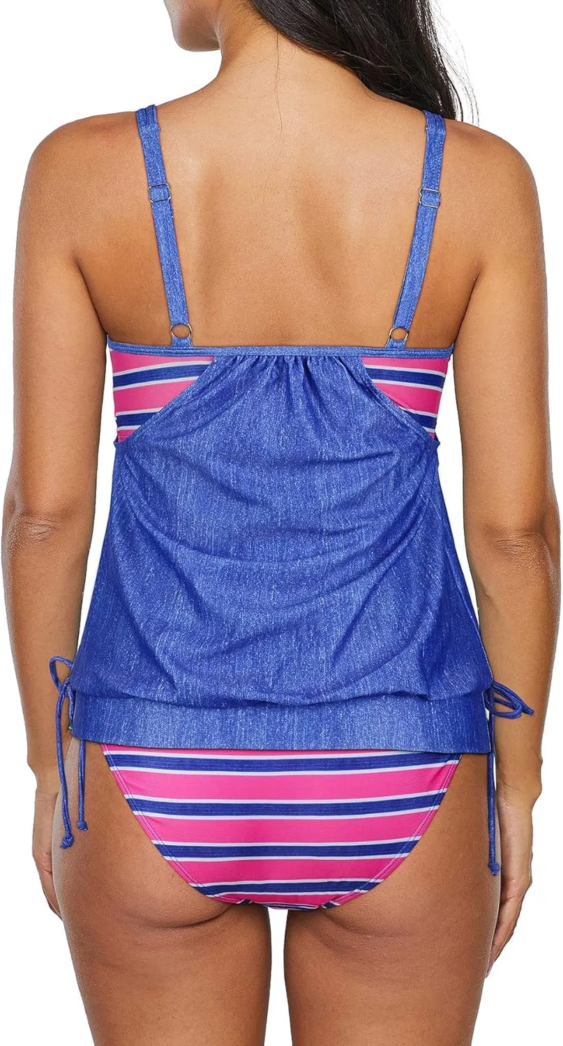 Zando Bathing Suit for Women Tankini Swimsuit for Women Crewneck Two Piece Bathing Suit Tummy Control Tankini Top with Shorts