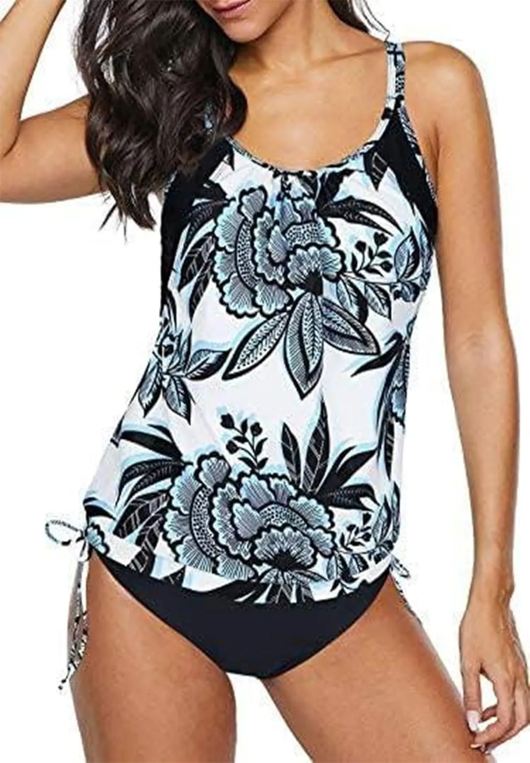 Zando Bathing Suit for Women Tankini Swimsuit for Women Crewneck Two Piece Bathing Suit Tummy Control Tankini Top with Shorts