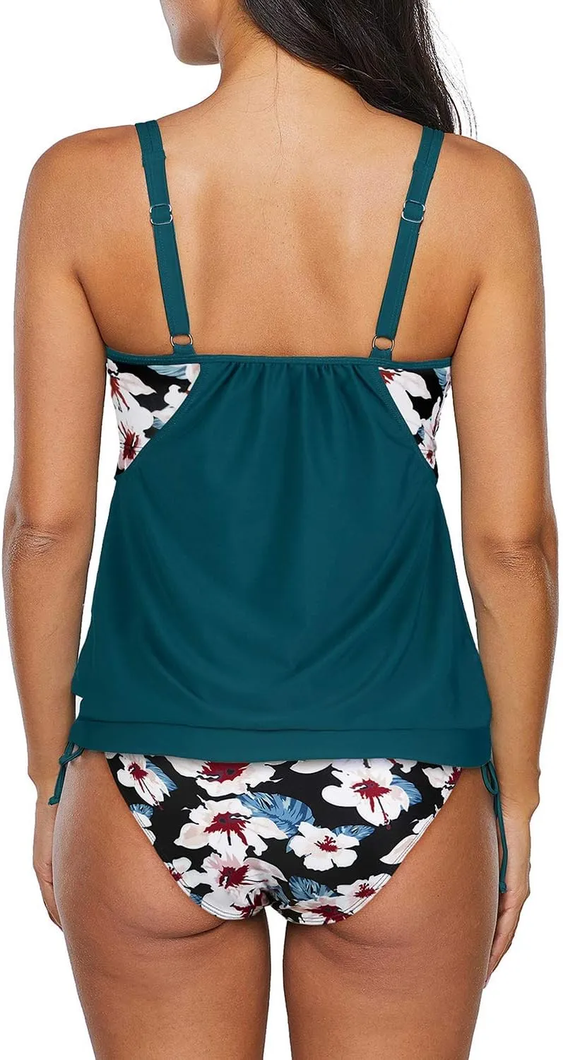 Zando Bathing Suit for Women Tankini Swimsuit for Women Crewneck Two Piece Bathing Suit Tummy Control Tankini Top with Shorts
