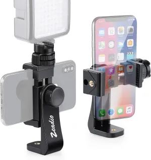 Zeadio Tripod Smartphone Mount, Cell Phone Holder Adapter Clamp with Cold-Shoe Mount, Selfie Stick and Monopod Adjustable Clamp, Fits for All iPhone and Android Smartphones