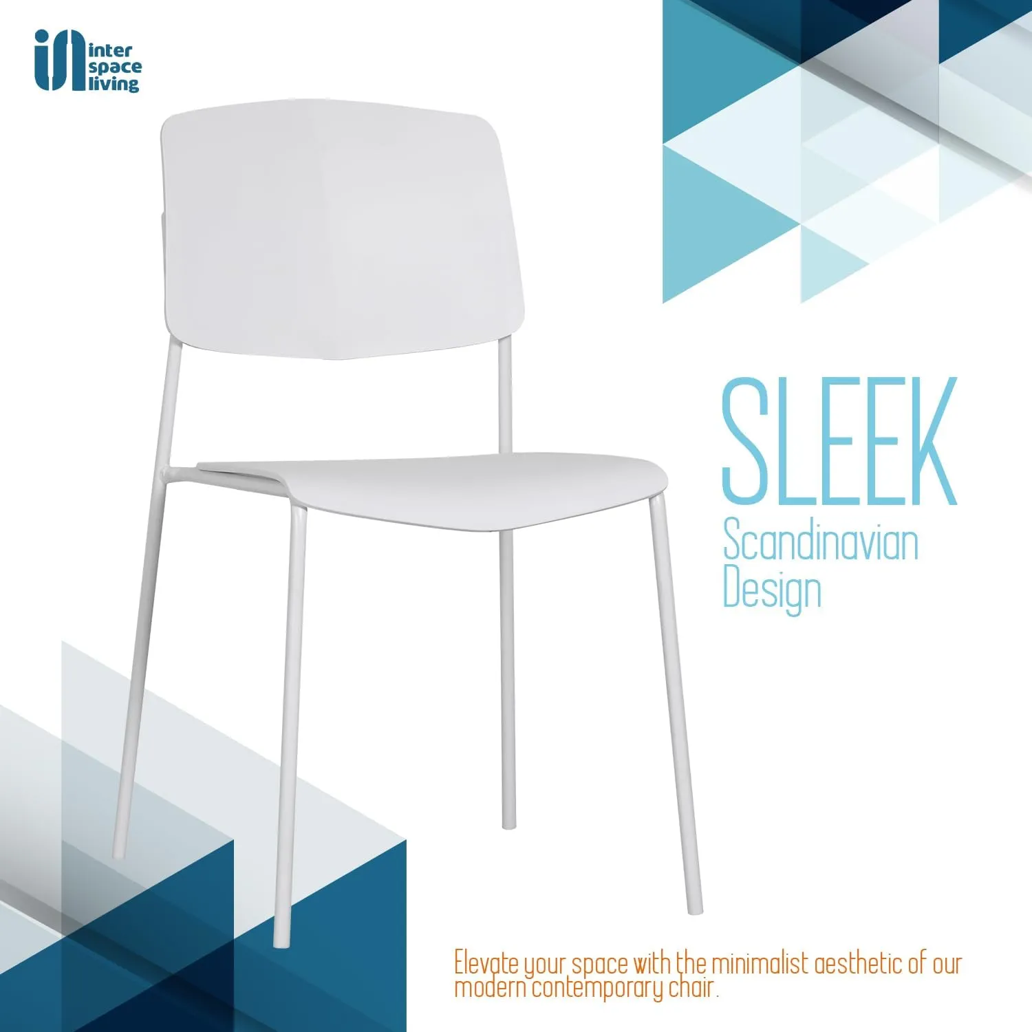 Zuho II Modern Stackable Chair, White, Set of 2 – Armless Plastic Stacking Chairs for Outdoor, Indoor, Dining, Patio, Kitchen, Café – Weather Resistant, Easy Assembly, Space Saver