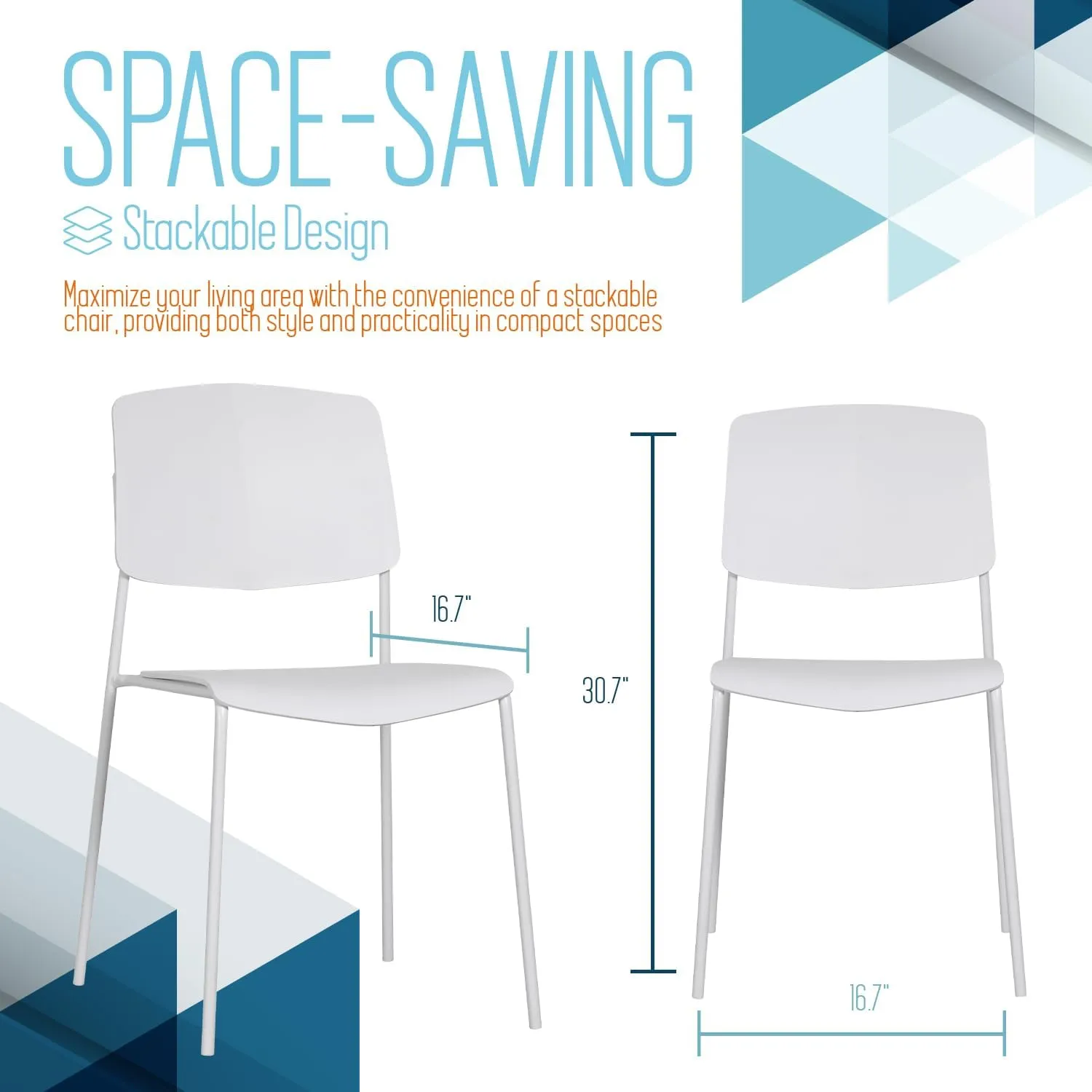 Zuho II Modern Stackable Chair, White, Set of 2 – Armless Plastic Stacking Chairs for Outdoor, Indoor, Dining, Patio, Kitchen, Café – Weather Resistant, Easy Assembly, Space Saver