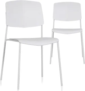 Zuho II Modern Stackable Chair, White, Set of 2 – Armless Plastic Stacking Chairs for Outdoor, Indoor, Dining, Patio, Kitchen, Café – Weather Resistant, Easy Assembly, Space Saver