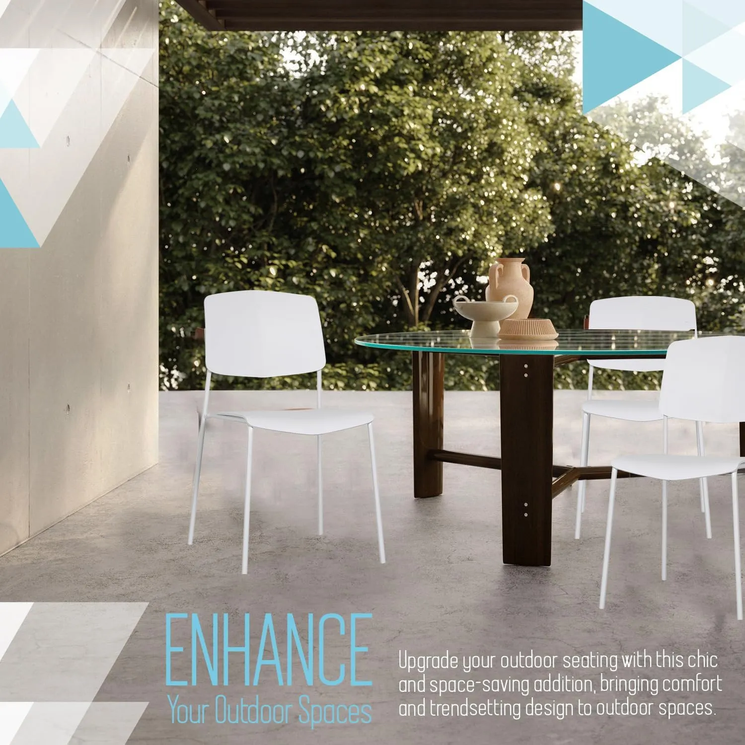 Zuho II Modern Stackable Chair, White, Set of 2 – Armless Plastic Stacking Chairs for Outdoor, Indoor, Dining, Patio, Kitchen, Café – Weather Resistant, Easy Assembly, Space Saver