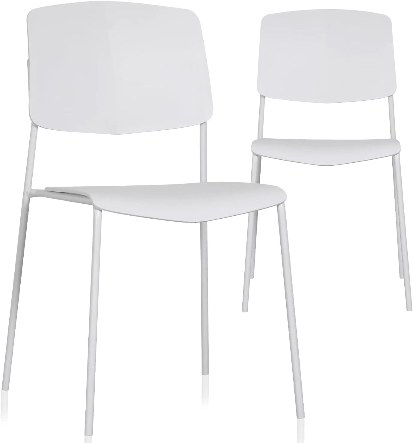 Zuho II Modern Stackable Chair, White, Set of 2 – Armless Plastic Stacking Chairs for Outdoor, Indoor, Dining, Patio, Kitchen, Café – Weather Resistant, Easy Assembly, Space Saver