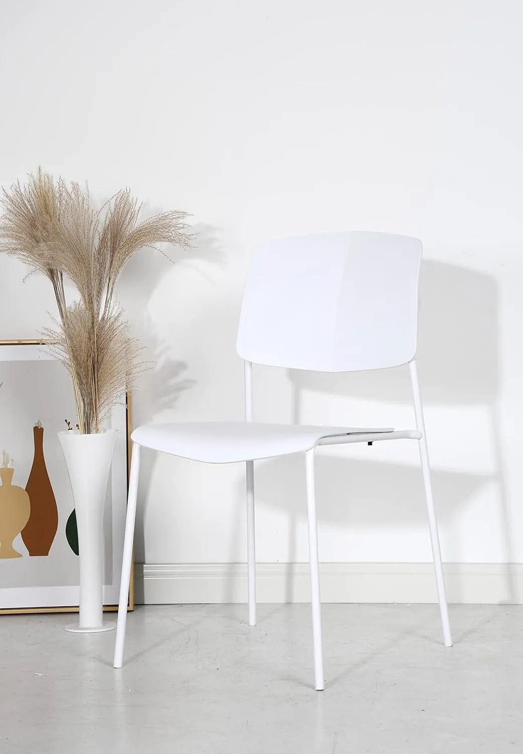 Zuho II Modern Stackable Chair, White, Set of 2 – Armless Plastic Stacking Chairs for Outdoor, Indoor, Dining, Patio, Kitchen, Café – Weather Resistant, Easy Assembly, Space Saver